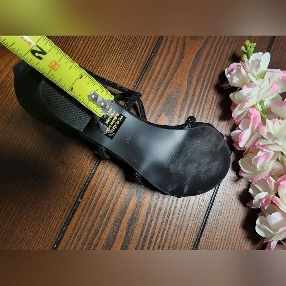 Bella Hanna Black Round Open Toe Chunky Heeled Sandals Size 8